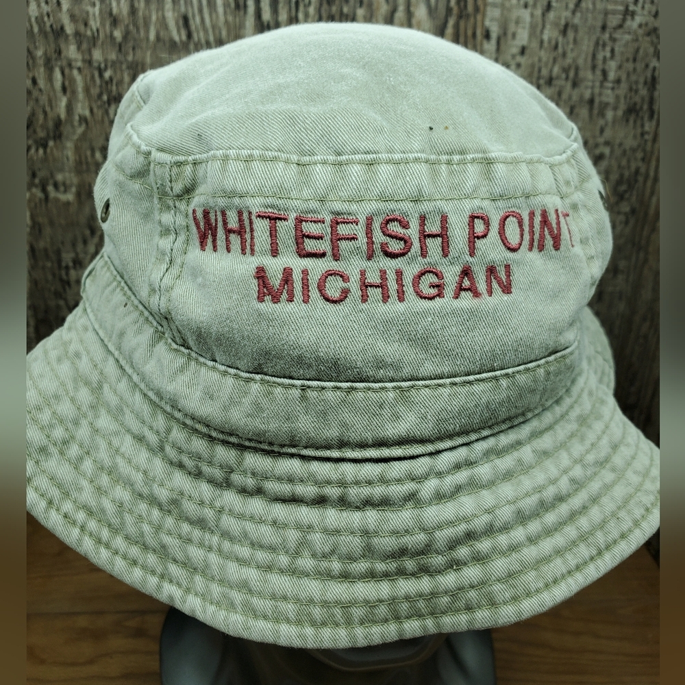 Whitefish Point Michigan Beige Bucket Hat Youth Kid’s Size S/M